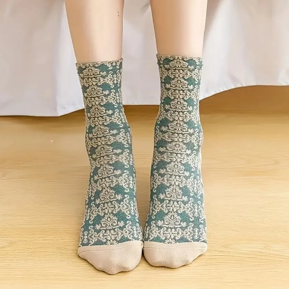 Women’s Socks Embroidery Floral Socks 5pairs Geometric Textured Mid Calf Socks